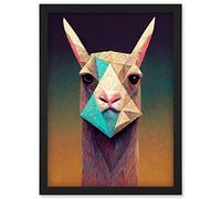 Doppelganger33 LTD Curious Llama Geometric Pastel Artwork Framed Wall Art Print A4
