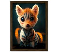 Doppelganger33 LTD Cute Fox Cub Striped Fur Cartoon Artwork Framed Wall Art Print A4