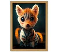 Doppelganger33 LTD Cute Fox Cub Striped Fur Cartoon Artwork Framed Wall Art Print A4