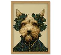 Doppelganger33 LTD Cute Fun Westie Dog Vintage William Morris Style Artwork Framed Wall Art Print A4