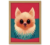 Doppelganger33 LTD Cute Geometric Pomeranian Dog Illustration Artwork Framed A3 Wall Art Print