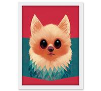Doppelganger33 LTD Cute Geometric Pomeranian Dog Illustration Artwork Framed A3 Wall Art Print