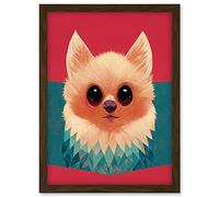 Doppelganger33 LTD Cute Geometric Pomeranian Dog Illustration Artwork Framed A3 Wall Art Print