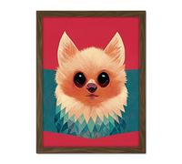 Doppelganger33 LTD Cute Geometric Pomeranian Dog Illustration Artwork Framed Wall Art Print 18X24 Inch