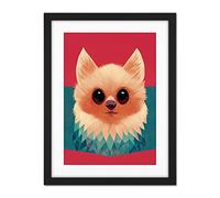 Doppelganger33 LTD Cute Geometric Pomeranian Dog Illustration Artwork Framed Wall Art Print 18X24 Inch