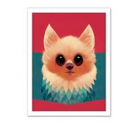 Doppelganger33 LTD Cute Geometric Pomeranian Dog Illustration Artwork Framed Wall Art Print 18X24 Inch