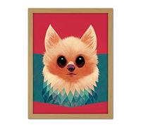 Doppelganger33 LTD Cute Geometric Pomeranian Dog Illustration Artwork Framed Wall Art Print 18X24 Inch