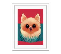 Doppelganger33 LTD Cute Geometric Pomeranian Dog Illustration Artwork Framed Wall Art Print 18X24 Inch