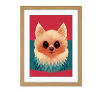Doppelganger33 LTD Cute Geometric Pomeranian Dog Illustration Artwork Framed Wall Art Print 18X24 inch