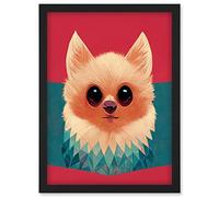 Doppelganger33 LTD Cute Geometric Pomeranian Dog Illustration Artwork Framed Wall Art Print A4