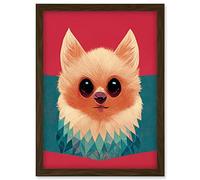 Doppelganger33 LTD Cute Geometric Pomeranian Dog Illustration Artwork Framed Wall Art Print A4