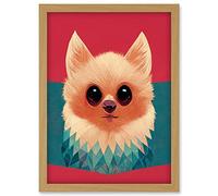 Doppelganger33 LTD Cute Geometric Pomeranian Dog Illustration Artwork Framed Wall Art Print A4