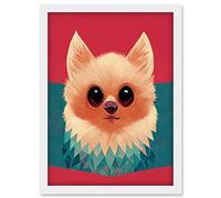 Doppelganger33 LTD Cute Geometric Pomeranian Dog Illustration Artwork Framed Wall Art Print A4