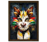 Cute Ginger Street Cat With Big Eyes Artwork Framed Wall Art Print A4 Artery8 Brown One Size
