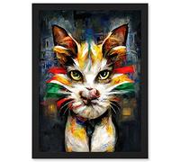 Cute Ginger Street Cat With Big Eyes Artwork Framed Wall Art Print A4 Artery8 Black One Size