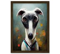 Doppelganger33 LTD Cute Greyhound Whippet Dog In Summer Meadow Painting Artwork Framed A3 Wall Art Print