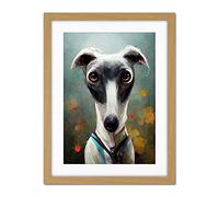 Doppelganger33 LTD Cute Greyhound Whippet Dog In Summer Meadow Painting Artwork Framed Wall Art Print 18X24 Inch