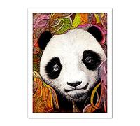 Doppelganger33 LTD Cute Panda In Bright Colourful Pattern Jungle Leaves Illustration Artwork Framed Wall Art Print 18X24 Inch