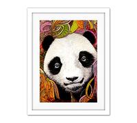 Doppelganger33 LTD Cute Panda In Bright Colourful Pattern Jungle Leaves Illustration Artwork Framed Wall Art Print 18X24 Inch