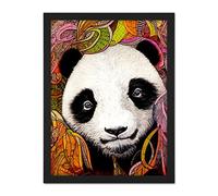 Doppelganger33 LTD Cute Panda In Bright Colourful Pattern Jungle Leaves Illustration Artwork Framed Wall Art Print 18X24 Inch