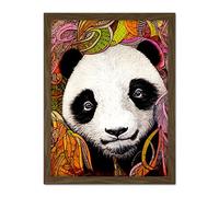 Doppelganger33 LTD Cute Panda In Bright Colourful Pattern Jungle Leaves Illustration Artwork Framed Wall Art Print 18X24 Inch
