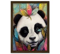 Doppelganger33 LTD Cute Panda In Bright Colourful Tribal Pattern Jungle Leaves Illustration Artwork Framed A3 Wall Art Print