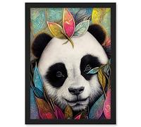 Doppelganger33 LTD Cute Panda In Bright Colourful Tribal Pattern Jungle Leaves Illustration Artwork Framed Wall Art Print A4
