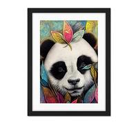 Doppelganger33 LTD Cute Panda In Bright Colourful Tribal Pattern Jungle Leaves Illustration Artwork Framed Wall Art Print 18X24 Inch