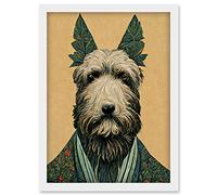 Doppelganger33 LTD Cute Terrier Dog William Morris Style Modern Illustration Artwork Framed Wall Art Print A4