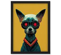 Doppelganger33 LTD Cyborg Chihuahua Dog With Infrared Goggles In Mustard Red Background Artwork Framed Wall Art Print A4
