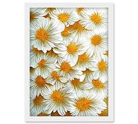 Doppelganger33 LTD Daisy Blossoms Linocut Pattern Modern Painting Artwork Framed Wall Art Print A4