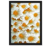 Doppelganger33 LTD Daisy Blossoms Linocut Pattern Modern Painting Artwork Framed Wall Art Print A4