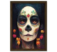 Doppelganger33 LTD Day Of Dead Woman Skull Mexico Artwork Framed Wall Art Print A4