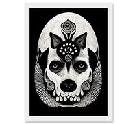 Doppelganger33 LTD Day Of The Dead Dog Flower Head Drawing Skull Artwork Framed Wall Art Print A4