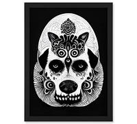 Doppelganger33 LTD Day Of The Dead Dog Head Doodle Pattern Drawing Skull Artwork Framed Wall Art Print A4