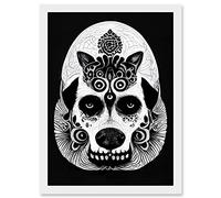 Doppelganger33 LTD Day Of The Dead Dog Head Doodle Pattern Drawing Skull Artwork Framed Wall Art Print A4