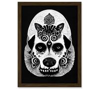 Doppelganger33 LTD Day Of The Dead Dog Head Doodle Pattern Drawing Skull Artwork Framed Wall Art Print A4