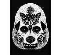 Doppelganger33 LTD Day Of The Dead Dog Head Doodle Pattern Drawing Skull Large Wall Art Poster Print Thick Paper 18X24 Inch