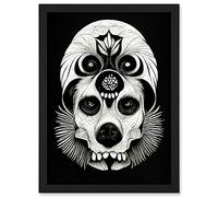 Doppelganger33 LTD Day Of The Dead Dog Skull Head Drawing Halloween Artwork Framed A3 Wall Art Print
