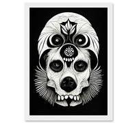 Doppelganger33 LTD Day Of The Dead Dog Skull Head Drawing Halloween Artwork Framed A3 Wall Art Print