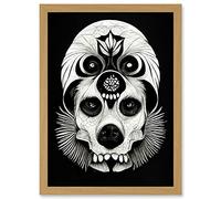 Doppelganger33 LTD Day Of The Dead Dog Skull Head Drawing Halloween Artwork Framed A3 Wall Art Print