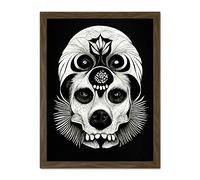 Doppelganger33 LTD Day Of The Dead Dog Skull Head Drawing Halloween Artwork Framed Wall Art Print 18X24 Inch