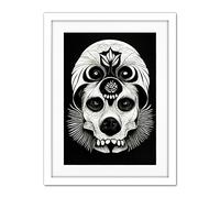 Doppelganger33 LTD Day Of The Dead Dog Skull Head Drawing Halloween Artwork Framed Wall Art Print 18X24 Inch