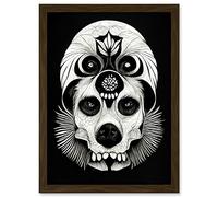 Doppelganger33 LTD Day Of The Dead Dog Skull Head Drawing Halloween Artwork Framed Wall Art Print A4