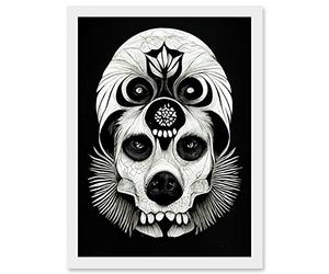 Doppelganger33 LTD Day Of The Dead Dog Skull Head Drawing Halloween Artwork Framed Wall Art Print A4