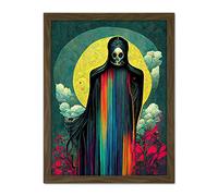 Doppelganger33 LTD Death Tarot Card Skull Full Moon Illustration Artwork Framed Wall Art Print 18X24 Inch