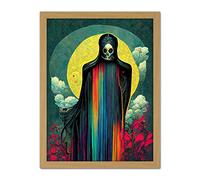 Doppelganger33 LTD Death Tarot Card Skull Full Moon Illustration Artwork Framed Wall Art Print 18X24 Inch