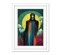 Doppelganger33 LTD Death Tarot Card Skull Full Moon Illustration Artwork Framed Wall Art Print 18X24 Inch
