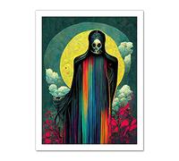 Doppelganger33 LTD Death Tarot Card Skull Full Moon Illustration Artwork Framed Wall Art Print 18X24 Inch