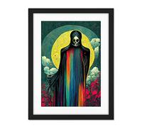 Doppelganger33 LTD Death Tarot Card Skull Full Moon Illustration Artwork Framed Wall Art Print 18X24 Inch